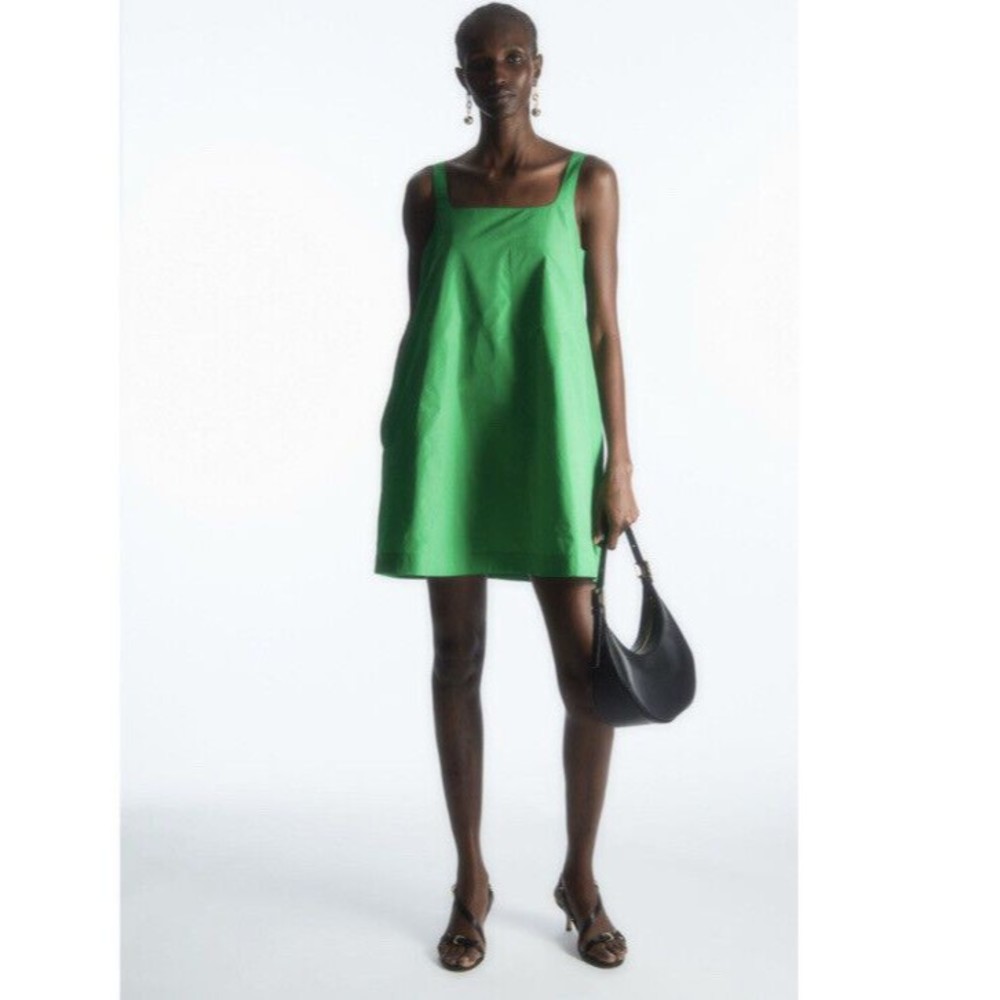 COS Contrast Panel Mixed Media A-Line Dress Green Size XS